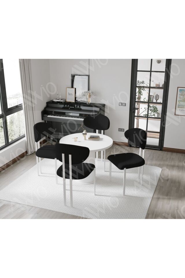 Noa Serisi Bohem Ayak 4'lü Lotus 90x90 Mutfak Masası Yemek Masası Masa Sandalye Takımı