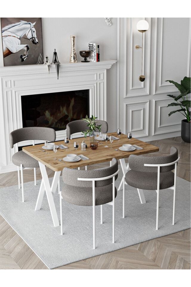 Trend Beyaz Teddy Sandalye 80x120 Yemek Masası Mutfak Masası 4 Kişilik Masa Sandalye Takımı