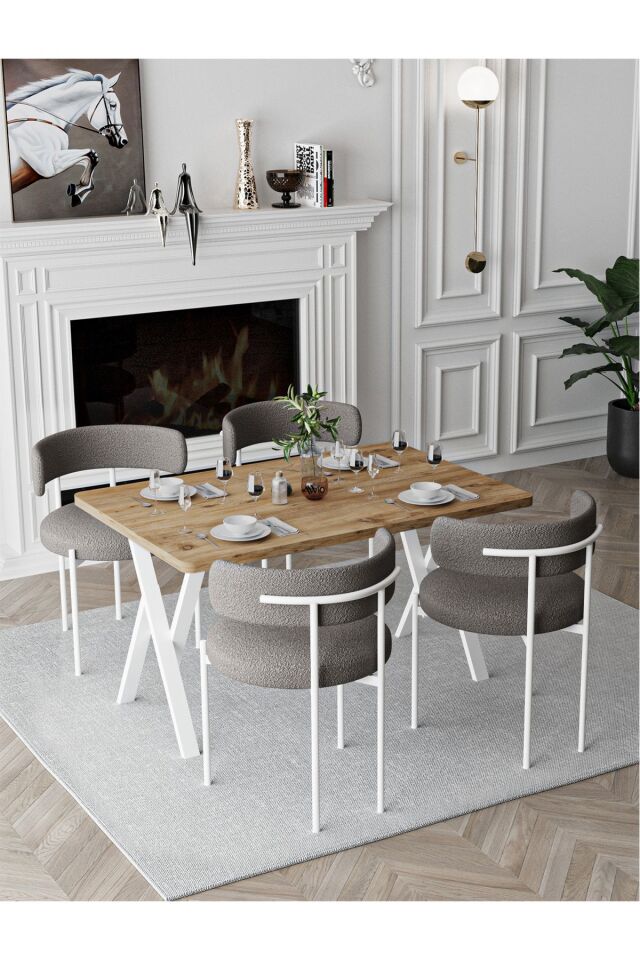 Trend Beyaz Teddy Sandalye 80x120 Yemek Masası Mutfak Masası 4 Kişilik Masa Sandalye Takımı