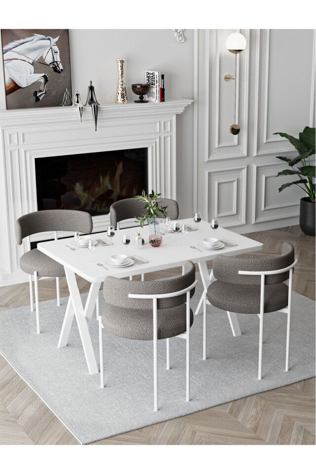 Trend Beyaz Teddy Sandalye 80x120 Yemek Masası Mutfak Masası 4 Kişilik Masa Sandalye Takımı