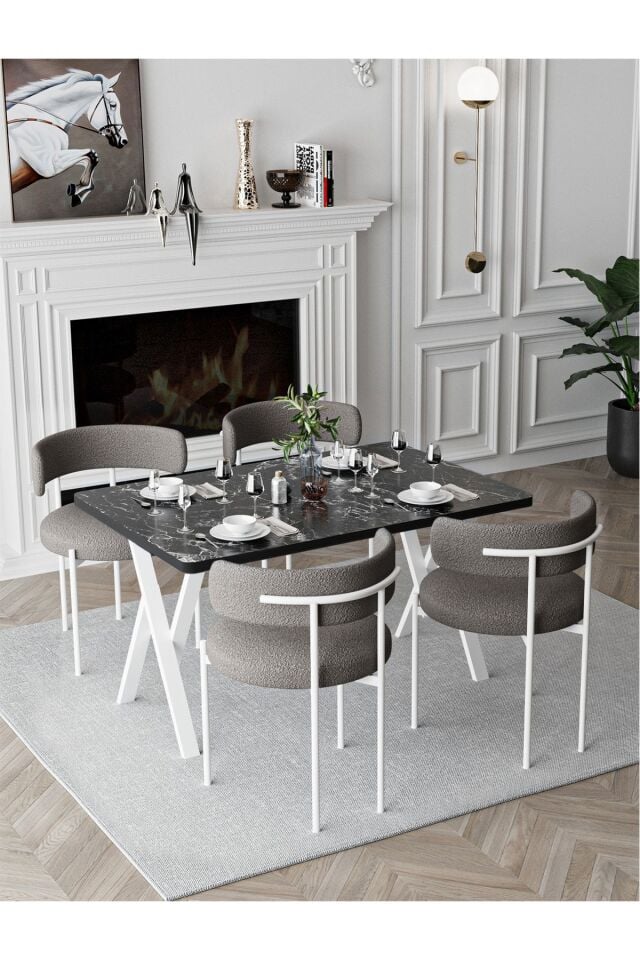 Trend Beyaz Teddy Sandalye 80x120 Yemek Masası Mutfak Masası 4 Kişilik Masa Sandalye Takımı