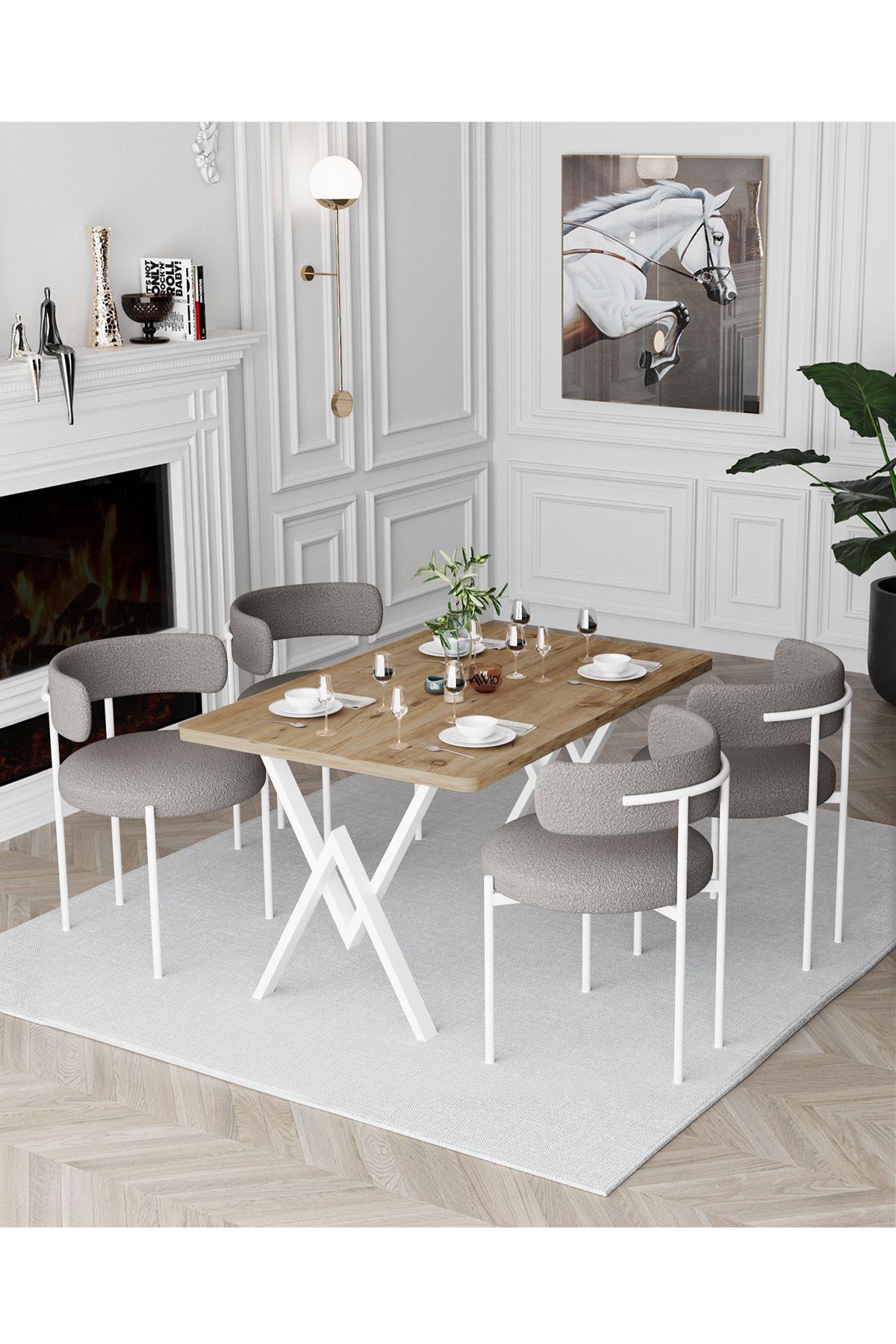 Trend Beyaz Teddy Sandalye 80x120 Yemek Masası Mutfak Masası 4 Kişilik Masa Sandalye Takımı