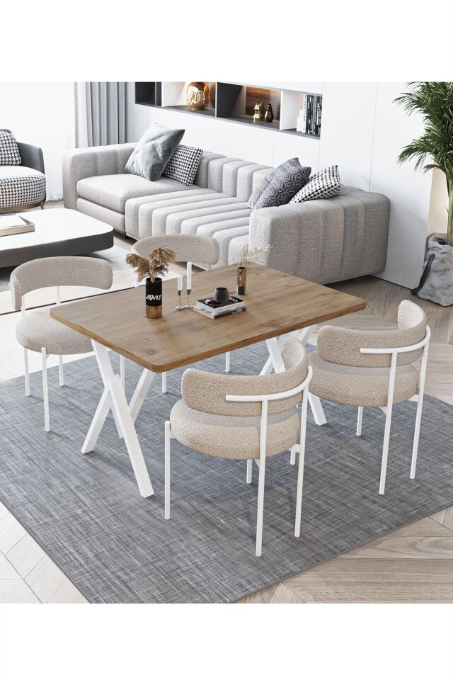 Teddy Sandalye 80x120 Yemek Masası Mutfak Masası 4 Kişilik Masa Sandalye Takımı