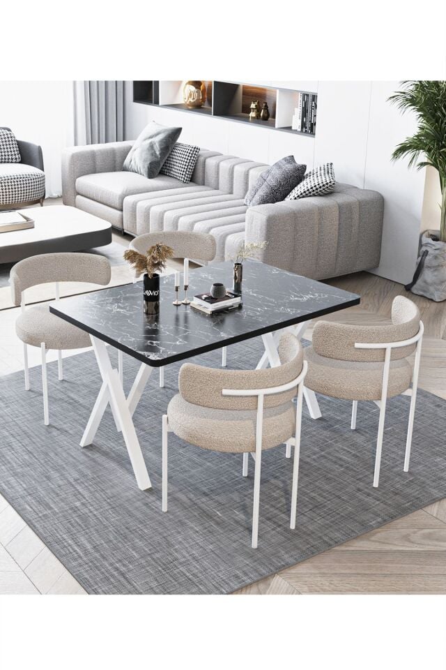 Teddy Sandalye 80x120 Yemek Masası Mutfak Masası 4 Kişilik Masa Sandalye Takımı