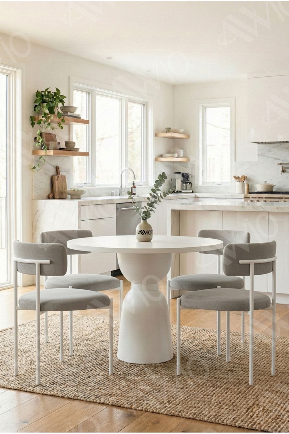 Redoro Serisi Vazo Ayak Bohem 4'lü Teddy Sandalye 90x90 Masa Sandalye Takımı