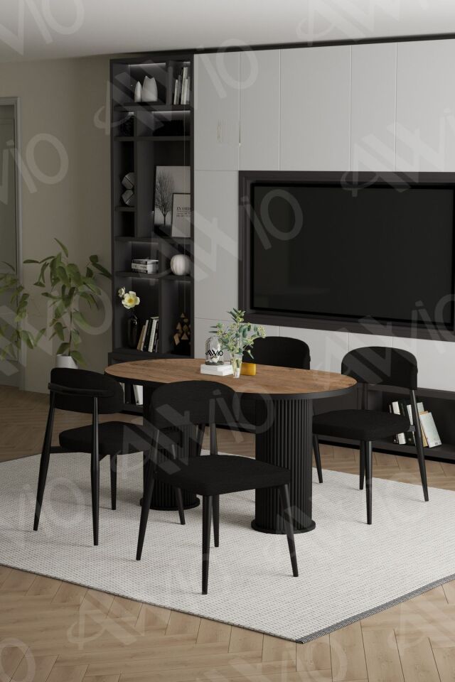 Sophia Bohem Ayak Siyah Polo Sandalye 80x140 Mutfak Masa Sandalye Takımı