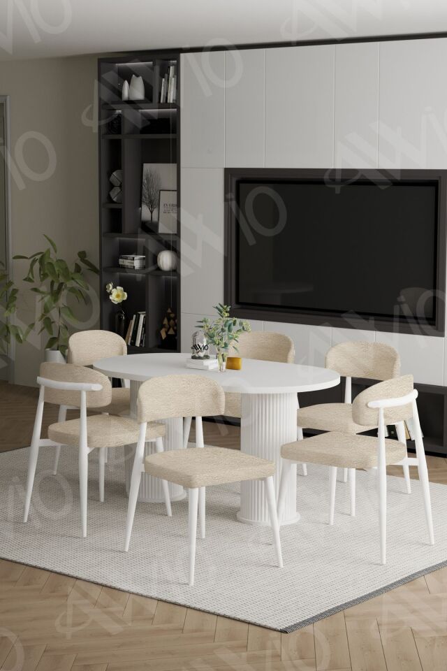 Bohem Ayak Beyaz Polo Sandalye 80x160 Mutfak Masa Sandalye Takımı