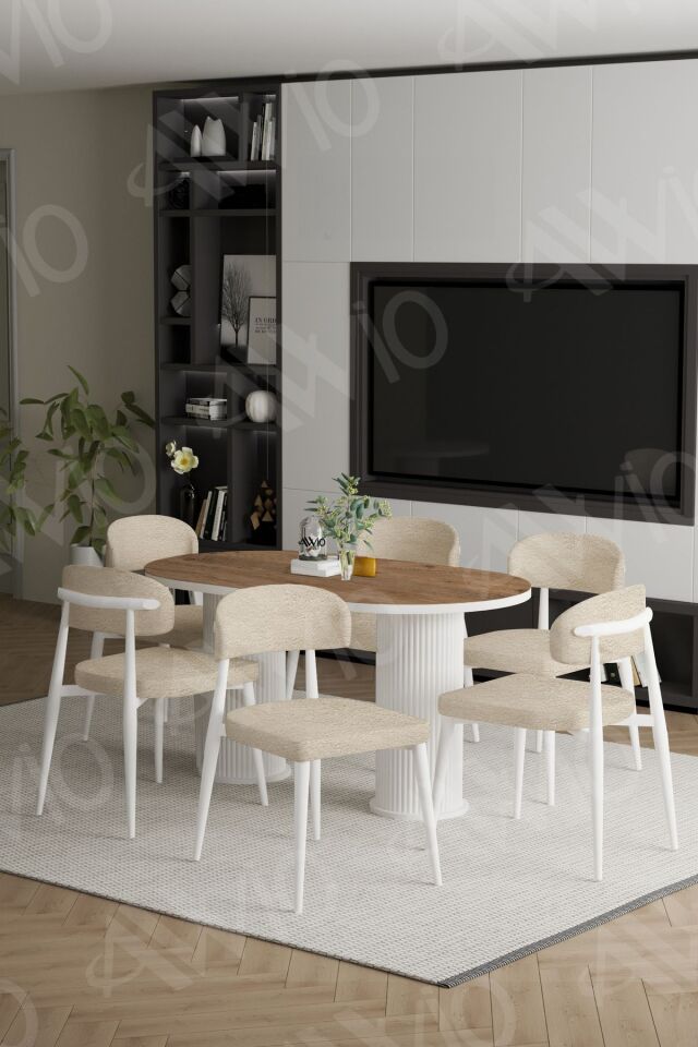 Bohem Ayak Beyaz Polo Sandalye 80x160 Mutfak Masa Sandalye Takımı