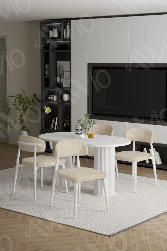 Lyon Beyaz Bohem Ayak Polo Sandalye 80x140 Mutfak Masa Sandalye Takımı