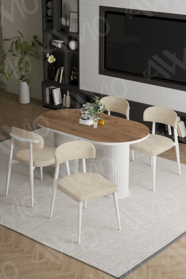 Lyon Beyaz Bohem Ayak Polo Sandalye 80x140 Mutfak Masa Sandalye Takımı