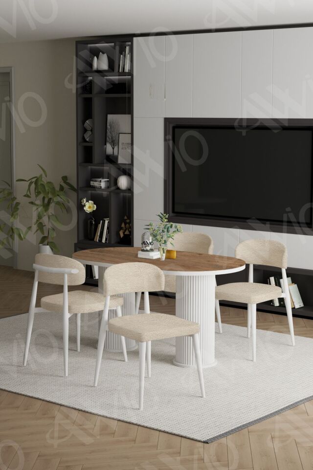 Lyon Beyaz Bohem Ayak Polo Sandalye 80x140 Mutfak Masa Sandalye Takımı