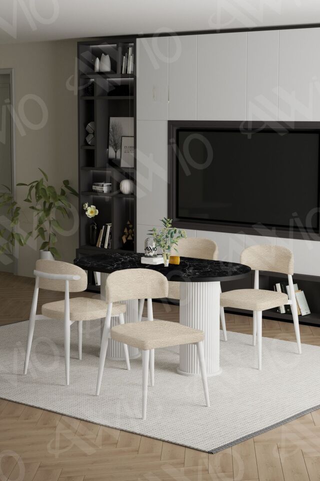 Lyon Beyaz Bohem Ayak Polo Sandalye 80x140 Mutfak Masa Sandalye Takımı