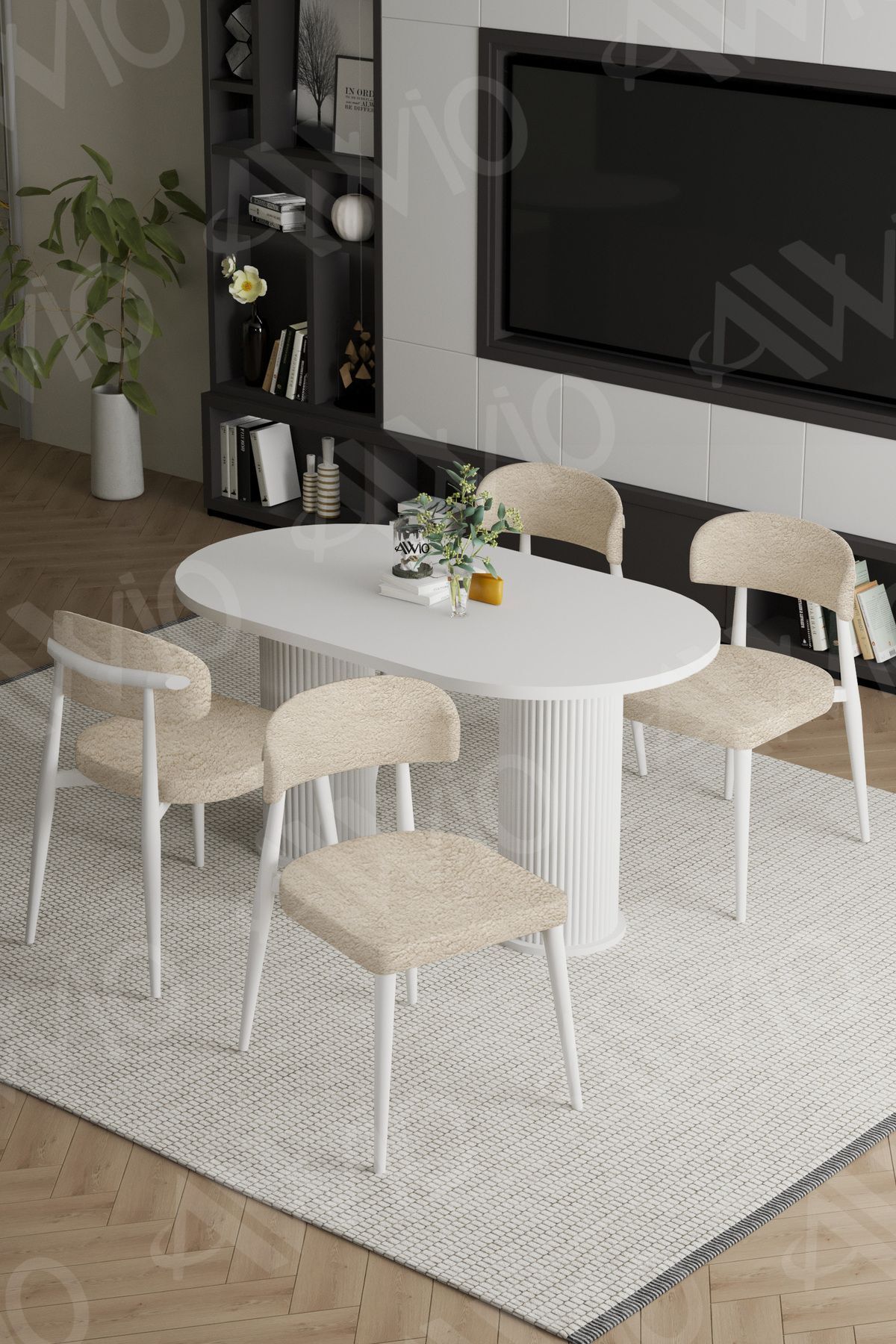 Lyon Beyaz Bohem Ayak Polo Sandalye 80x140 Mutfak Masa Sandalye Takımı