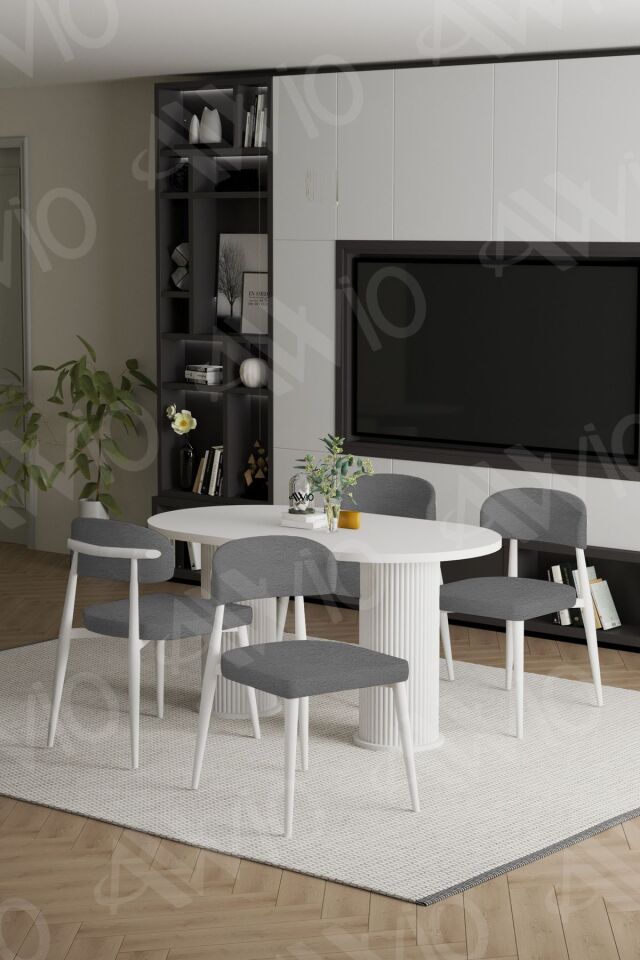 Lavin Beyaz Bohem Ayak Polo Metal Sandalye 80x140 Mutfak Masa Sandalye Takımı