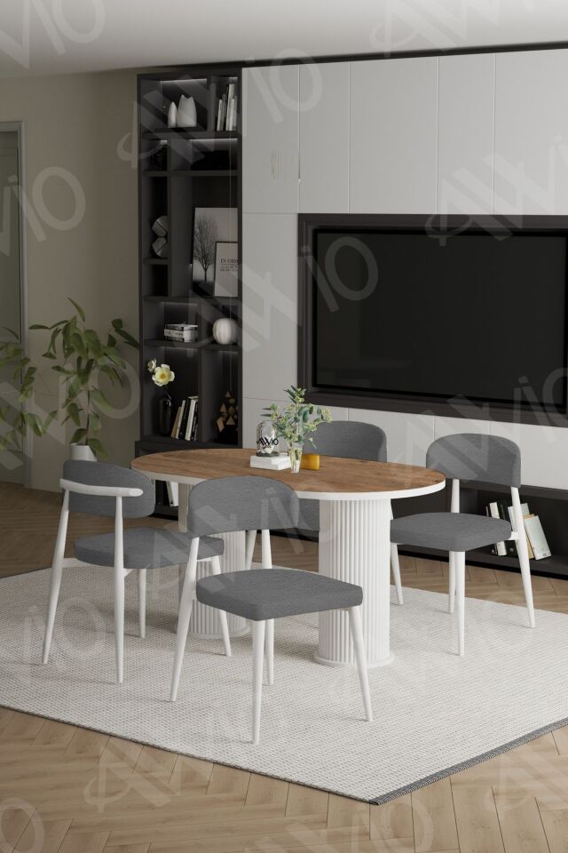 Lavin Beyaz Bohem Ayak Polo Metal Sandalye 80x140 Mutfak Masa Sandalye Takımı