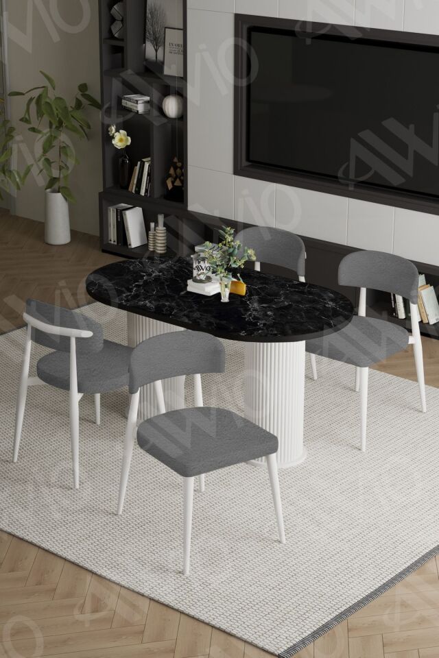 Lavin Beyaz Bohem Ayak Polo Metal Sandalye 80x140 Mutfak Masa Sandalye Takımı