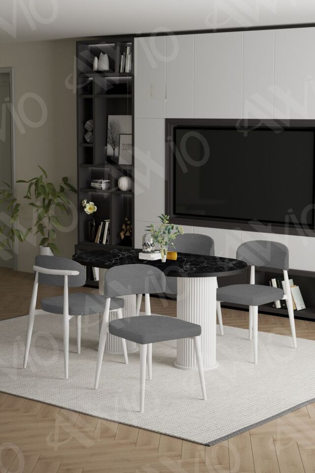 Lavin Beyaz Bohem Ayak Polo Metal Sandalye 80x140 Mutfak Masa Sandalye Takımı