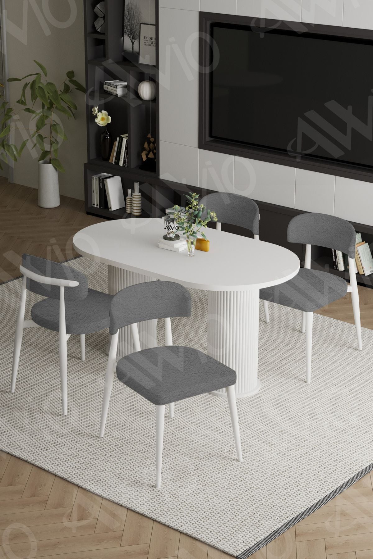 Lavin Beyaz Bohem Ayak Polo Metal Sandalye 80x140 Mutfak Masa Sandalye Takımı