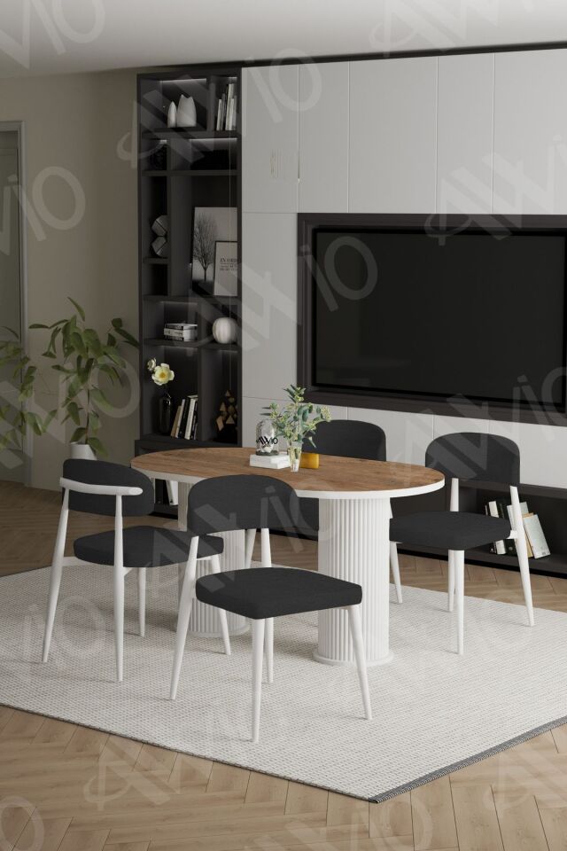 Alessa Beyaz Bohem Ayak Polo Metal Sandalye 80x140 Mutfak Masa Sandalye Takımı