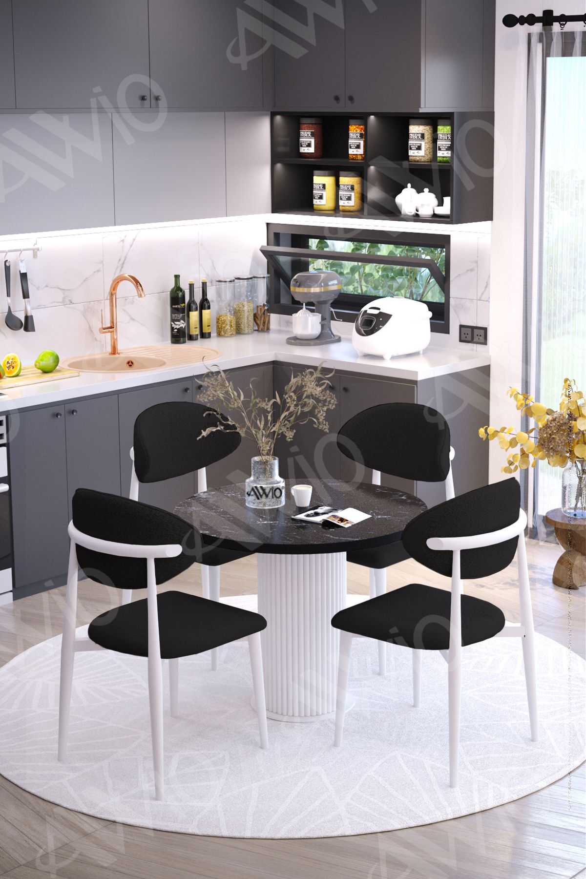 ALDO PTT Ayak BEYAZ Polo Metal Sandalye 90X90 Yemek Masası Mutfak Masası Masa Sandalye Takımı