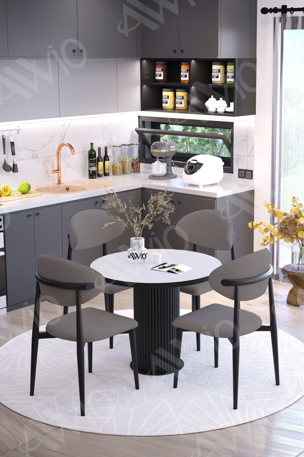 Afya Bohem Ayak Siyah Polo Sandalye 90x90 Mutfak Masa Sandalye Takımı