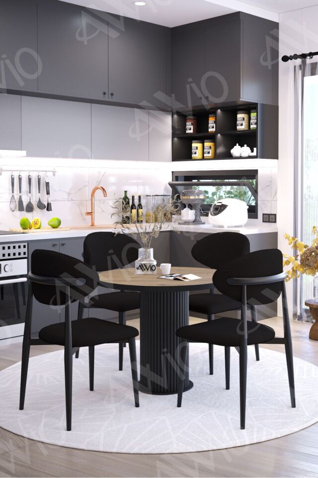 Talex Bohem Ayak Siyah Polo Metal Sandalye 90x90 Yemek Masası Mutfak Masası Masa Sandalye Takımı