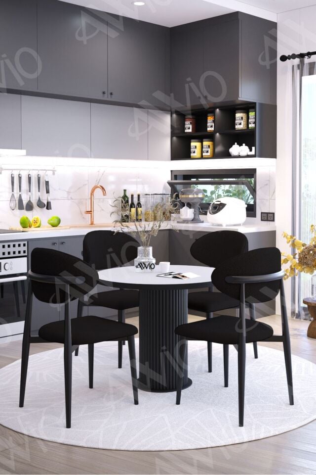 Talex Bohem Ayak Siyah Polo Metal Sandalye 90x90 Yemek Masası Mutfak Masası Masa Sandalye Takımı