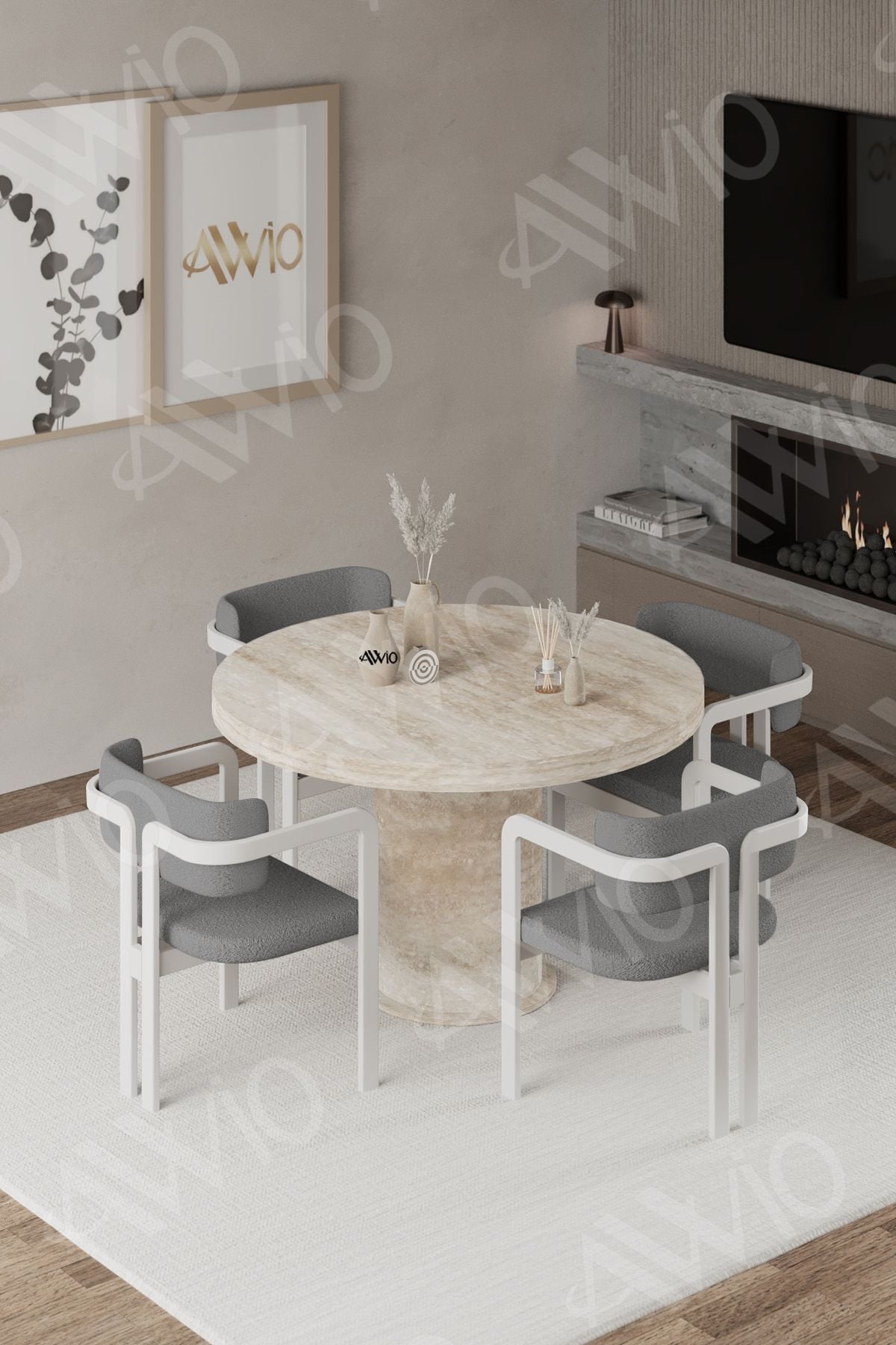 Orion Traverten 90x90 Yuvarlak Yemek Masası Mutfak Masası 4 Kişilik Masa Sandalye Takımı