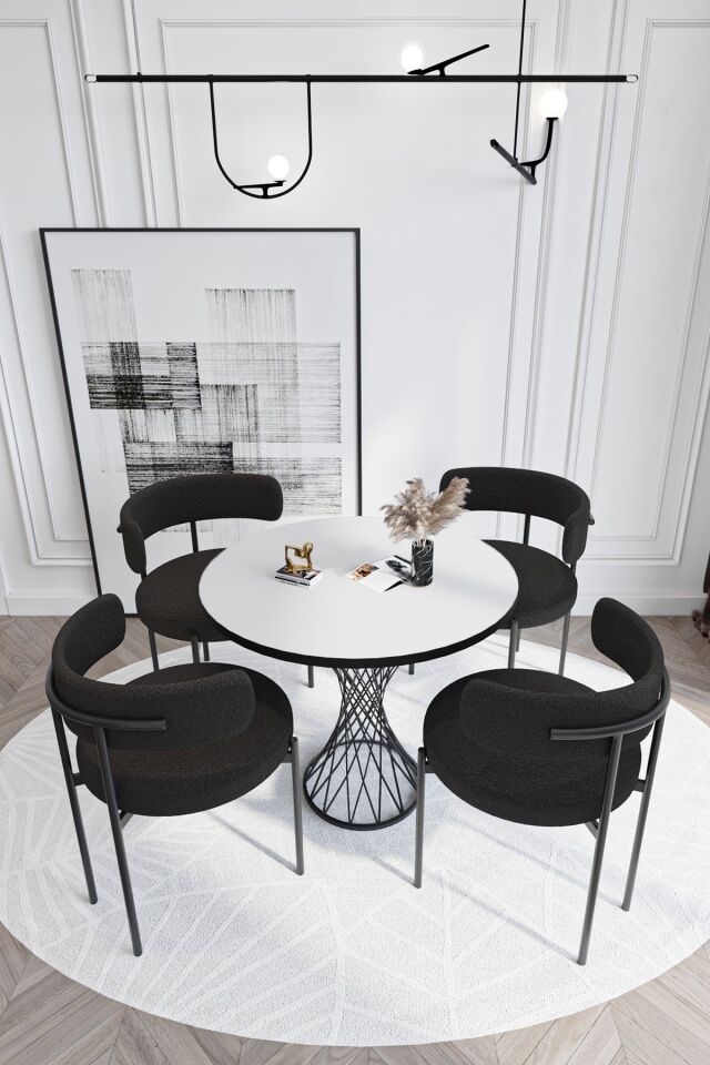 Metal Teddy Sandalye 90x90 Yuvarlak Kum Saati Ayak Mutfak Masası Takımı Yemek Masası Takımı