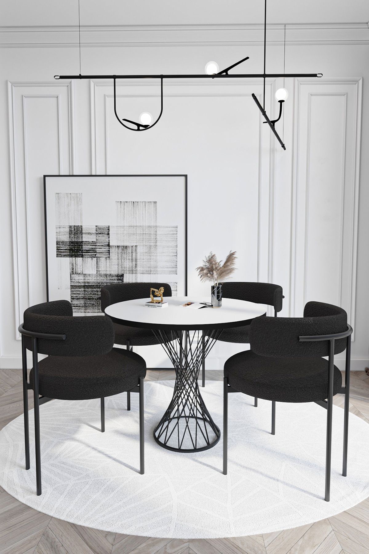 Metal Teddy Sandalye 90x90 Yuvarlak Kum Saati Ayak Mutfak Masası Takımı Yemek Masası Takımı