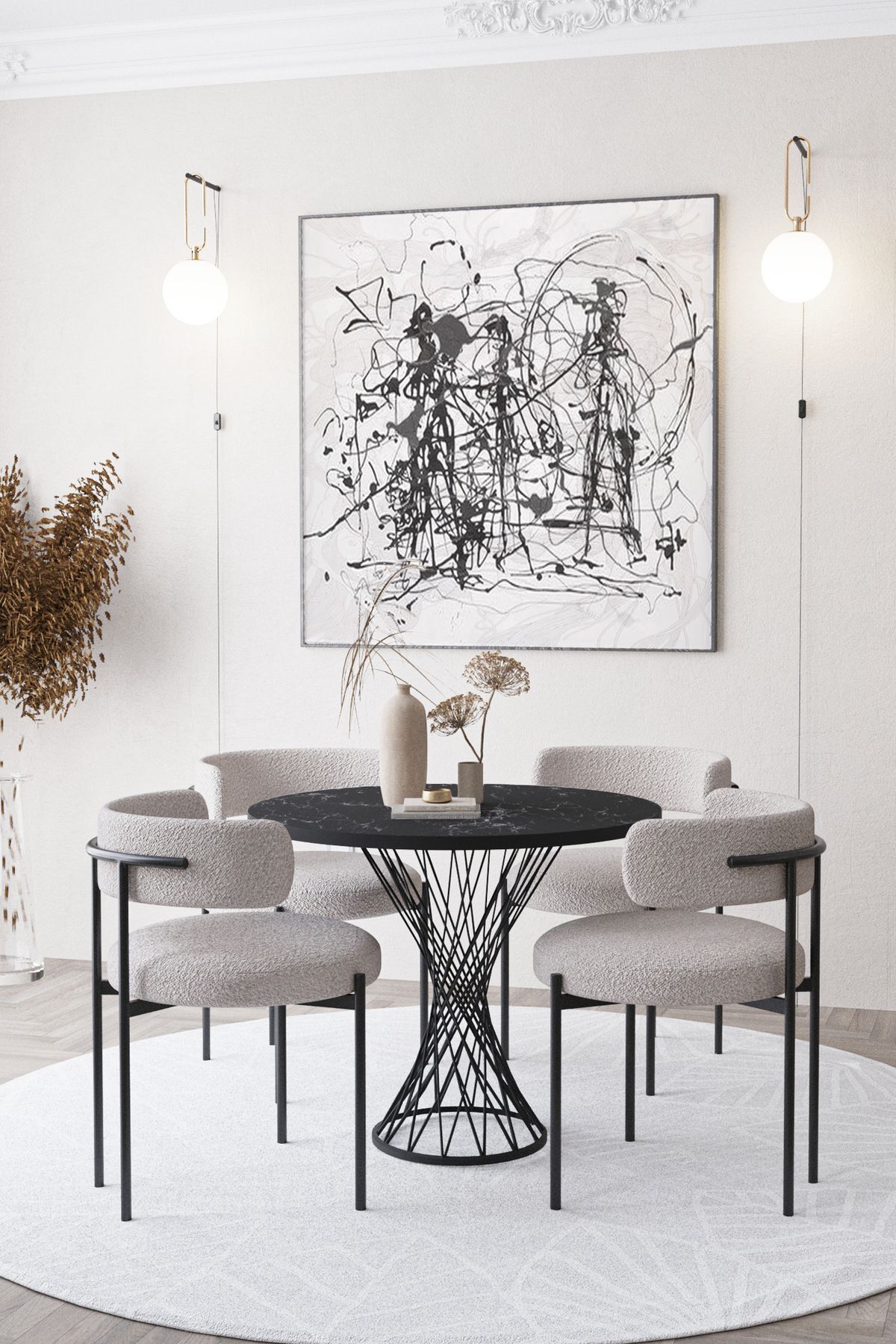 Metal Teddy Sandalye 90x90 Yuvarlak Kum Saati Ayak Mutfak Masası Takımı Yemek Masası Takımı