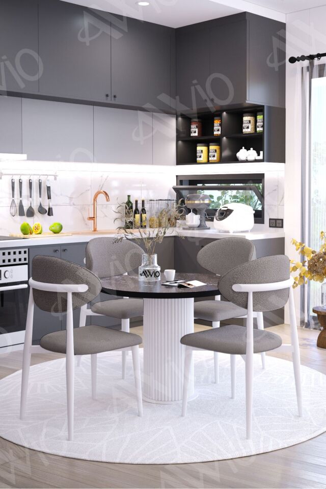 Bella Bohem Ayak Beyaz Polo Sandalye 90x90 Yemek Masası Mutfak Masası Masa Sandalye Takımı