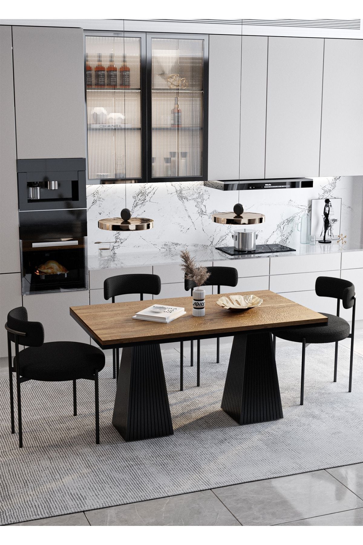 Venera Lake MDF  Ayak Teddy Sandalye 80x120 Yemek Masası Mutfak Masası 4 Kişilik Masa Sandalye Takım