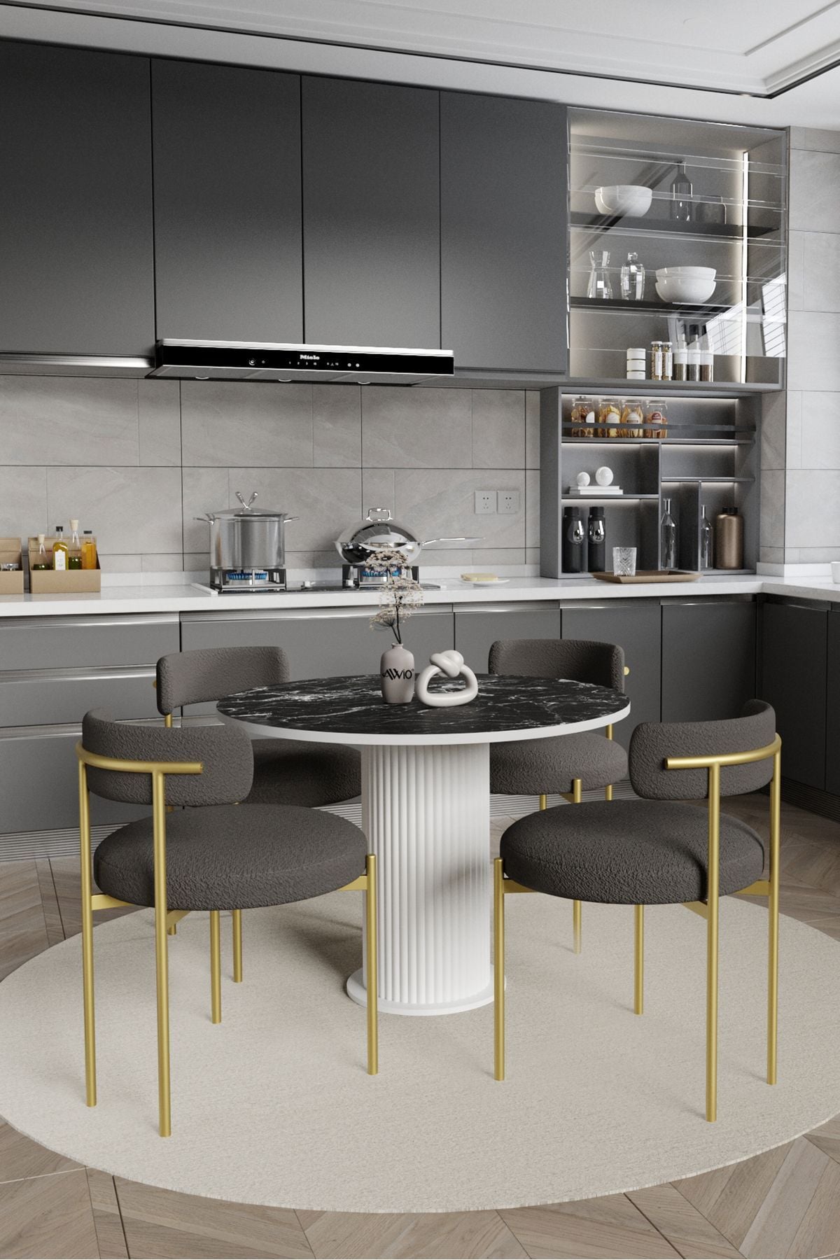 Elizya Bohem Lake Mdf Ayak 4'lü Teddy Sandalye 90x90 Masa Sandalye Takımı