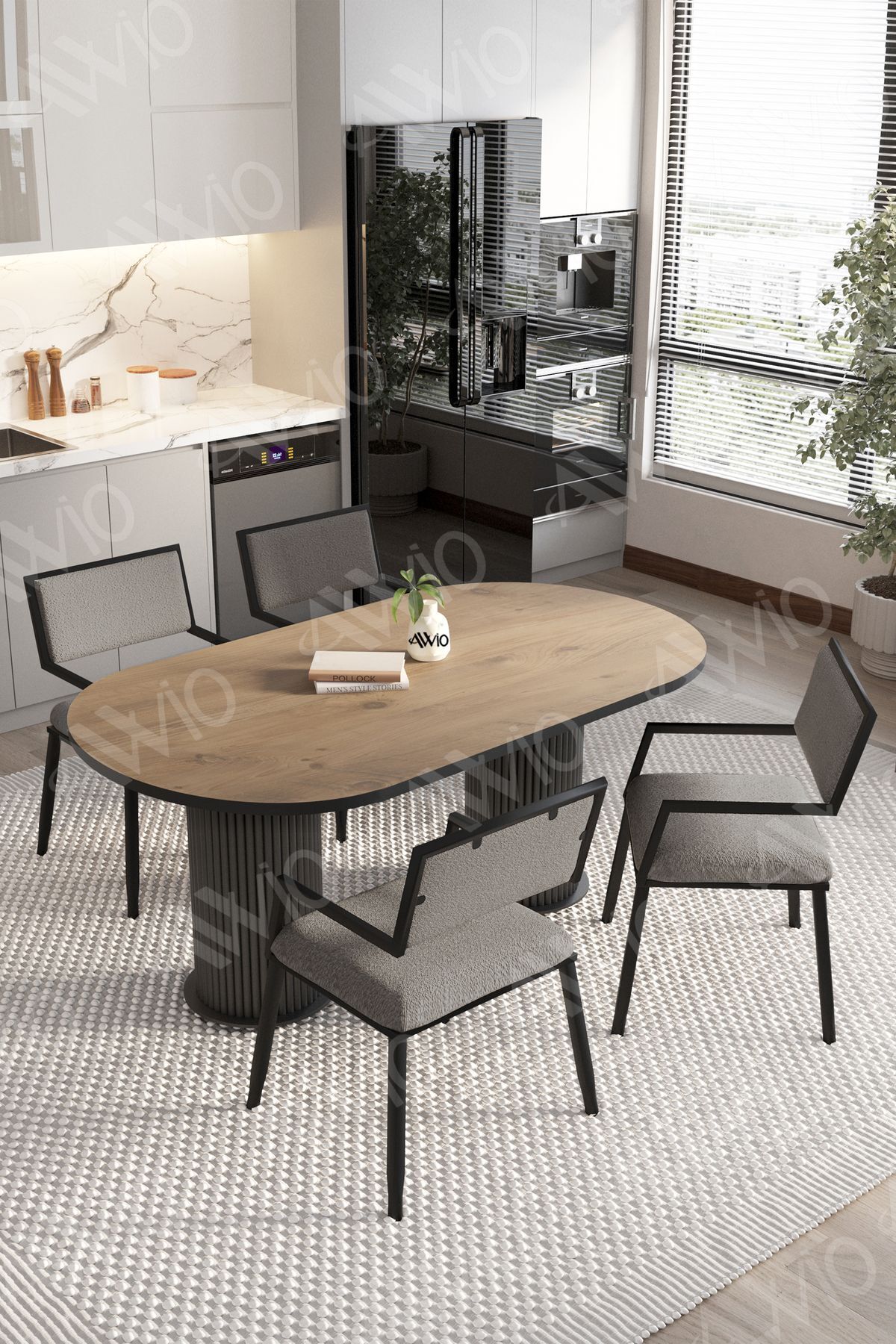Pontia 80x140 Yemek Masası Mutfak Masası 4 Kişilik Masa Sandalye Takımı AKÇA-GRİ - 80X140
