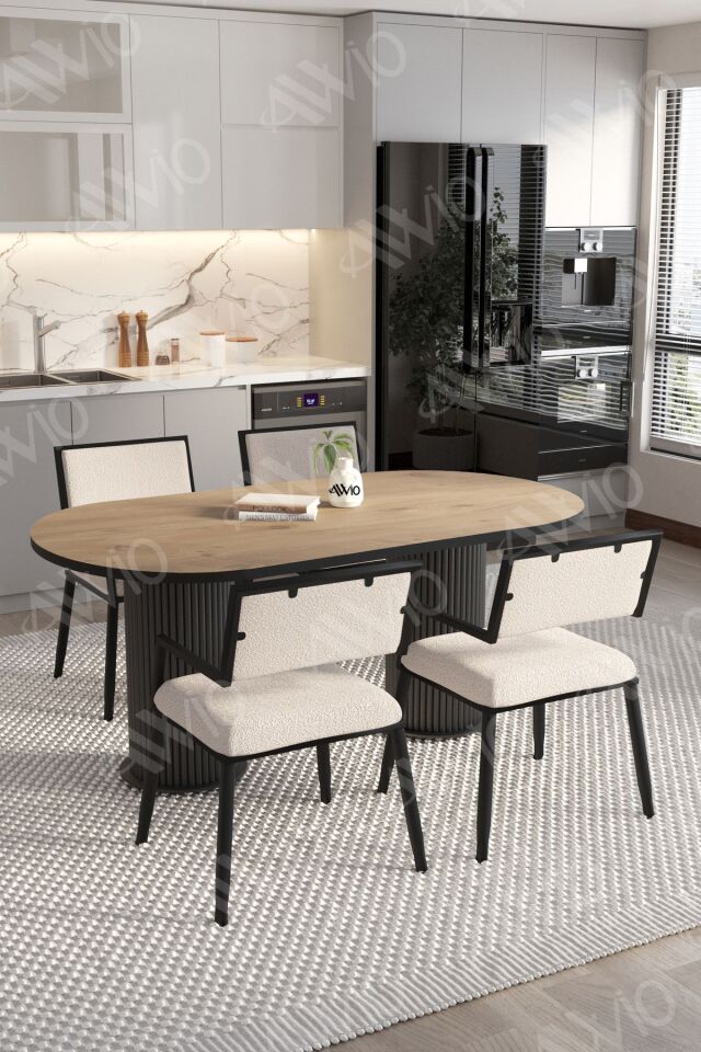 NATURA 80x140 Yemek Masası Mutfak Masası 4 Kişilik Masa Sandalye Takımı AKÇA-BEYAZ - 80X140