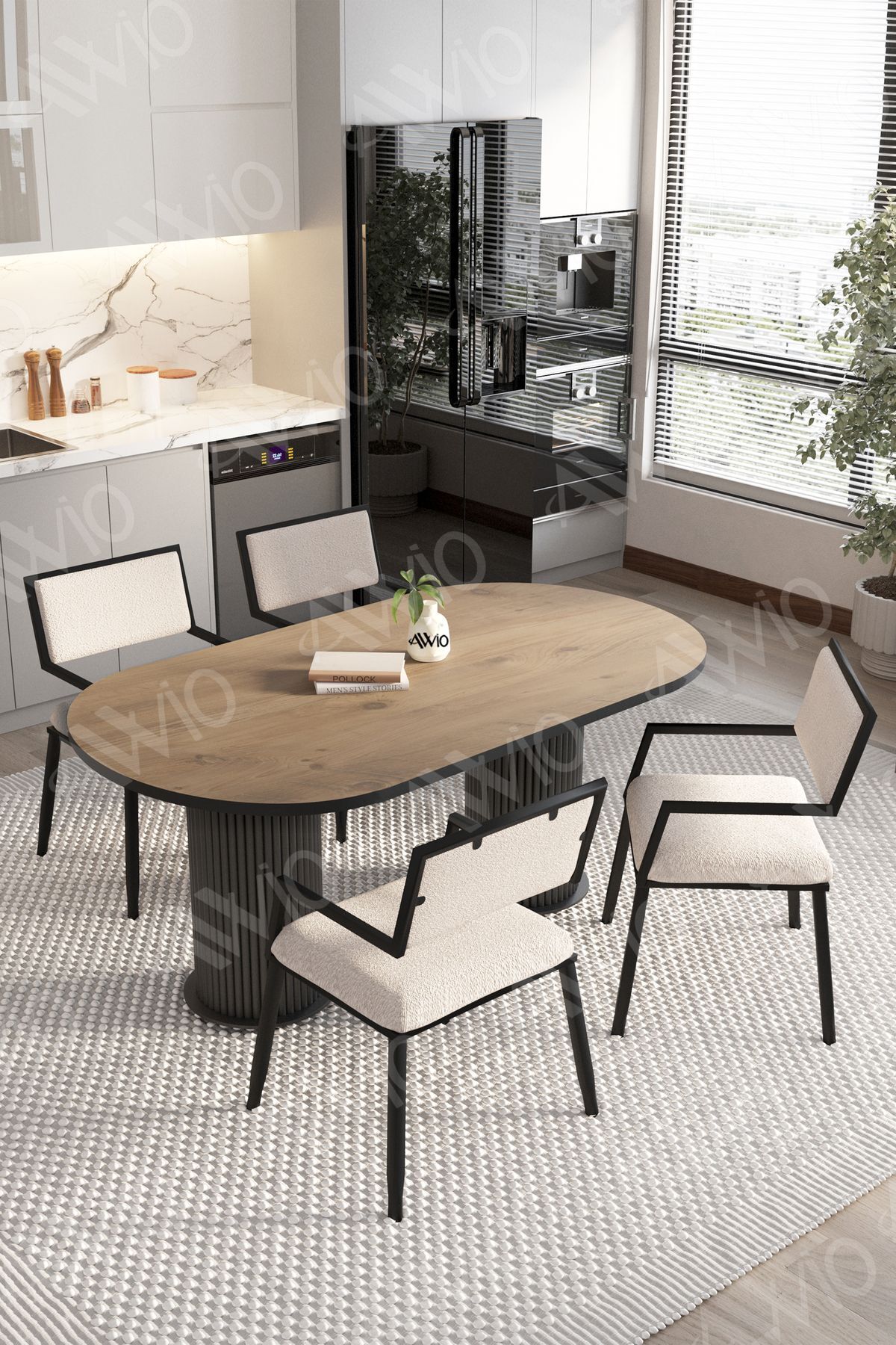 NATURA 80x140 Yemek Masası Mutfak Masası 4 Kişilik Masa Sandalye Takımı AKÇA-BEYAZ - 80X140