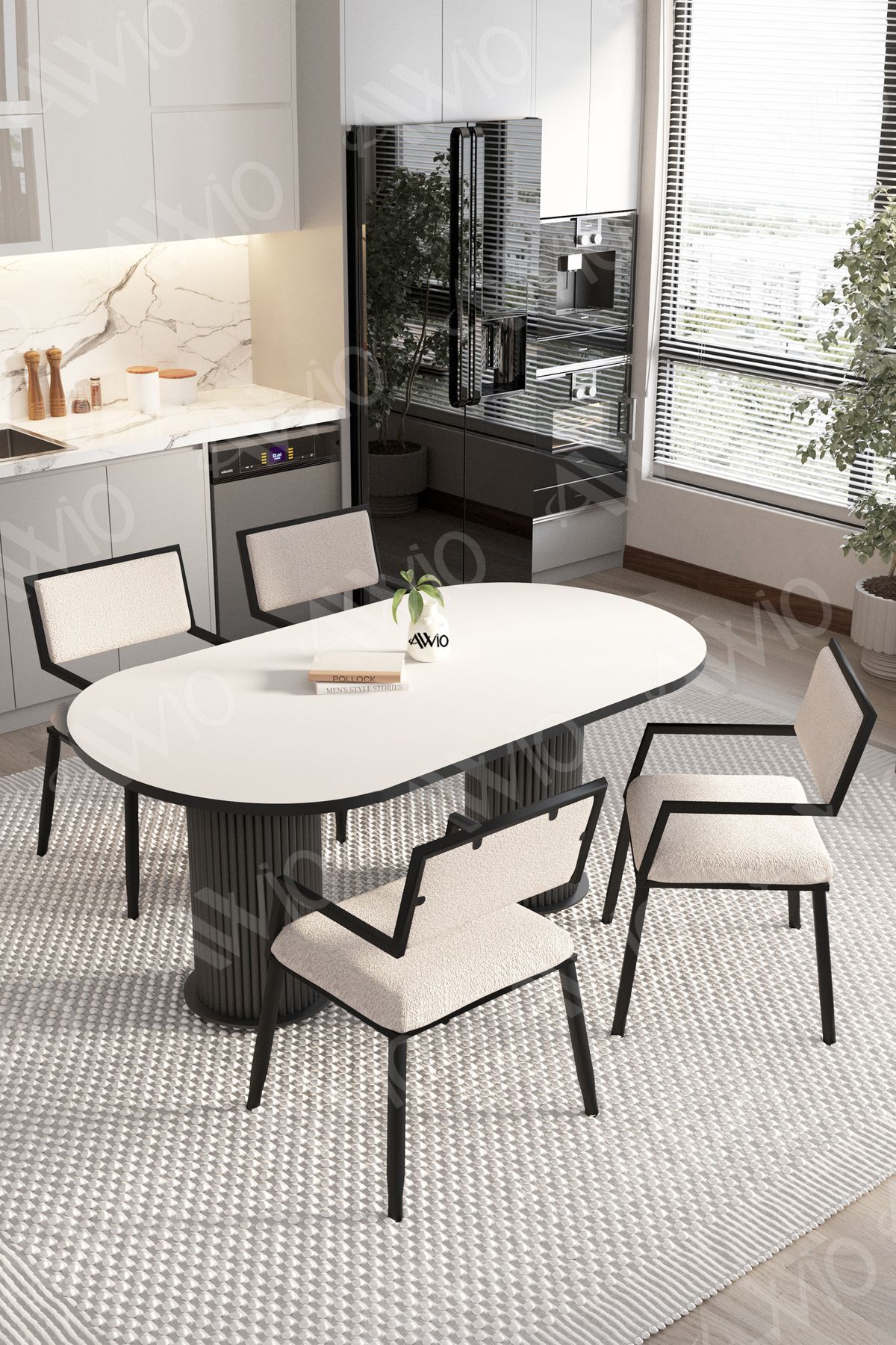 NATURA 80x140 Yemek Masası Mutfak Masası 4 Kişilik Masa Sandalye Takımı BEYAZ-BEYAZ - 80X140