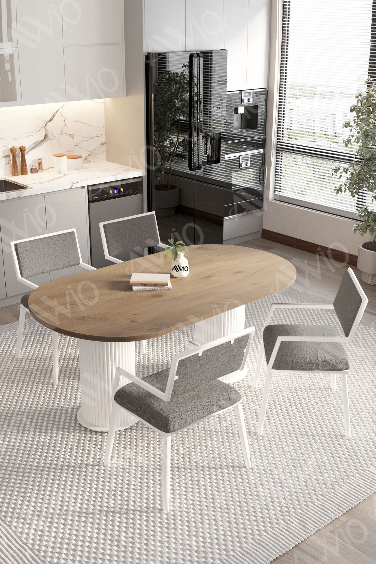 MARLA 80x140 Yemek Masası Mutfak Masası 4 Kişilik Masa Sandalye Takımı AKÇA-GRİ - 80X140
