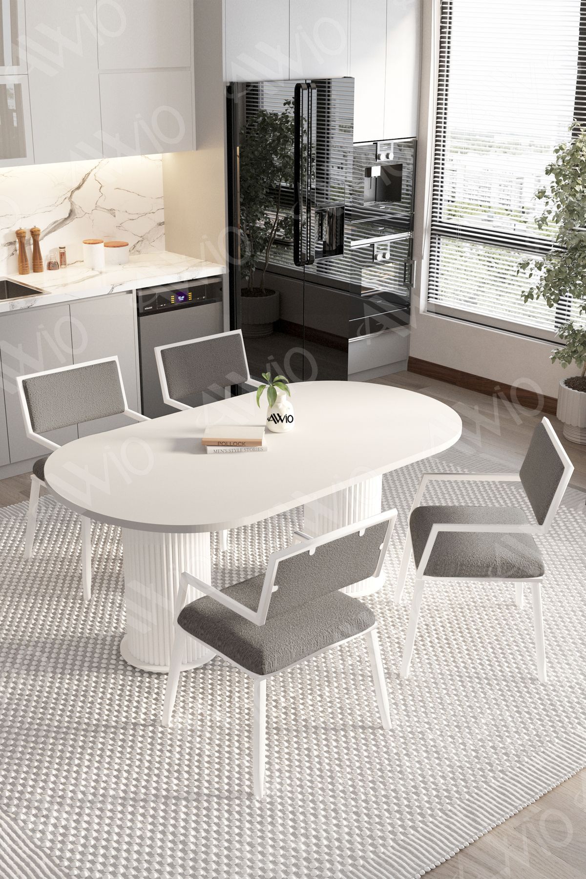 MARLA 80x140 Yemek Masası Mutfak Masası 4 Kişilik Masa Sandalye Takımı BEYAZ-GRİ - 80X140