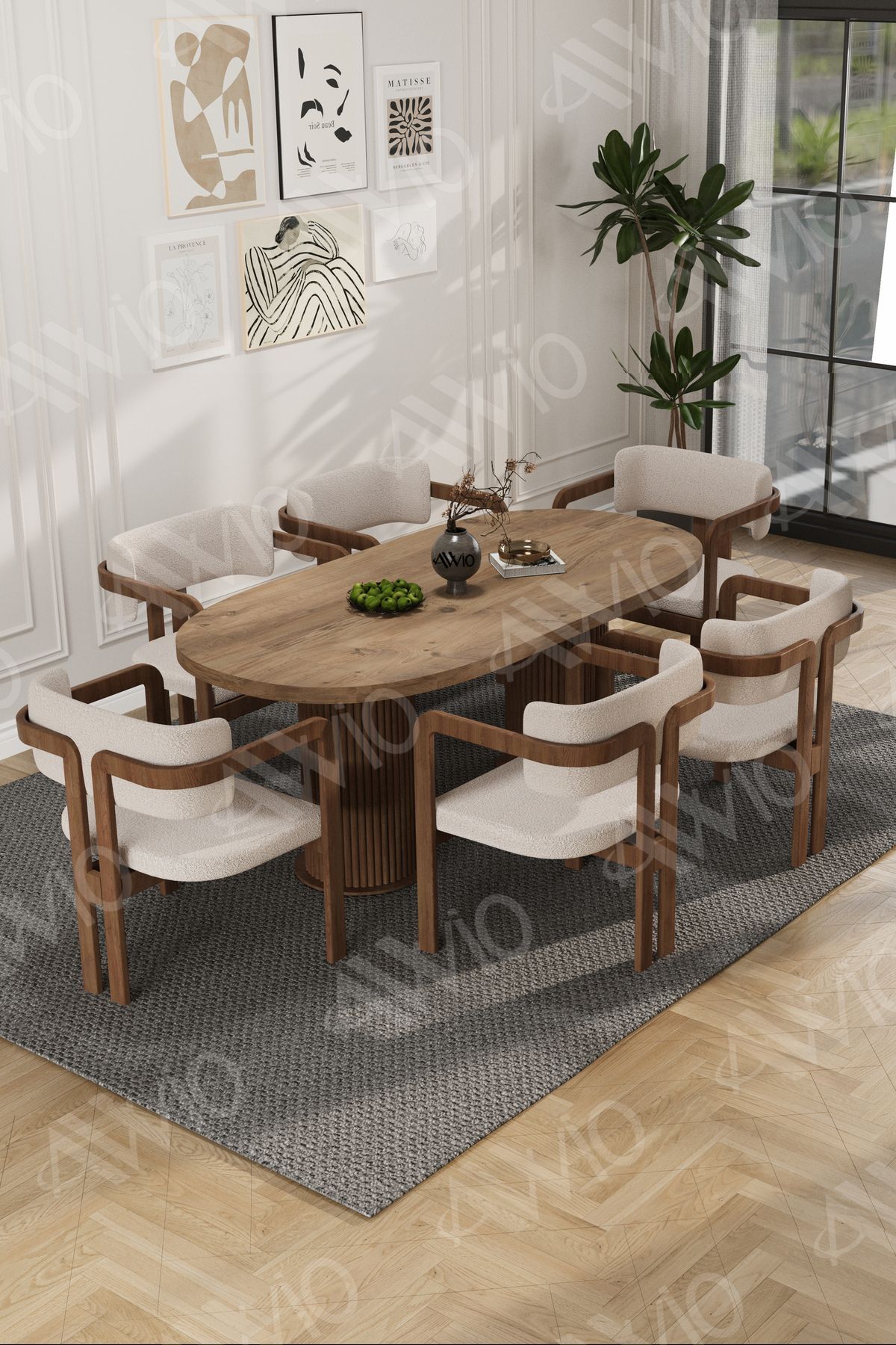 Arion Serisi Bohem Ayak 6'lı Tokyo Metal Demonte Sandalye 80x160 Masa Sandalye Takımı Akça Masa Sandalye Kahve Kumaş Krem - 80X160