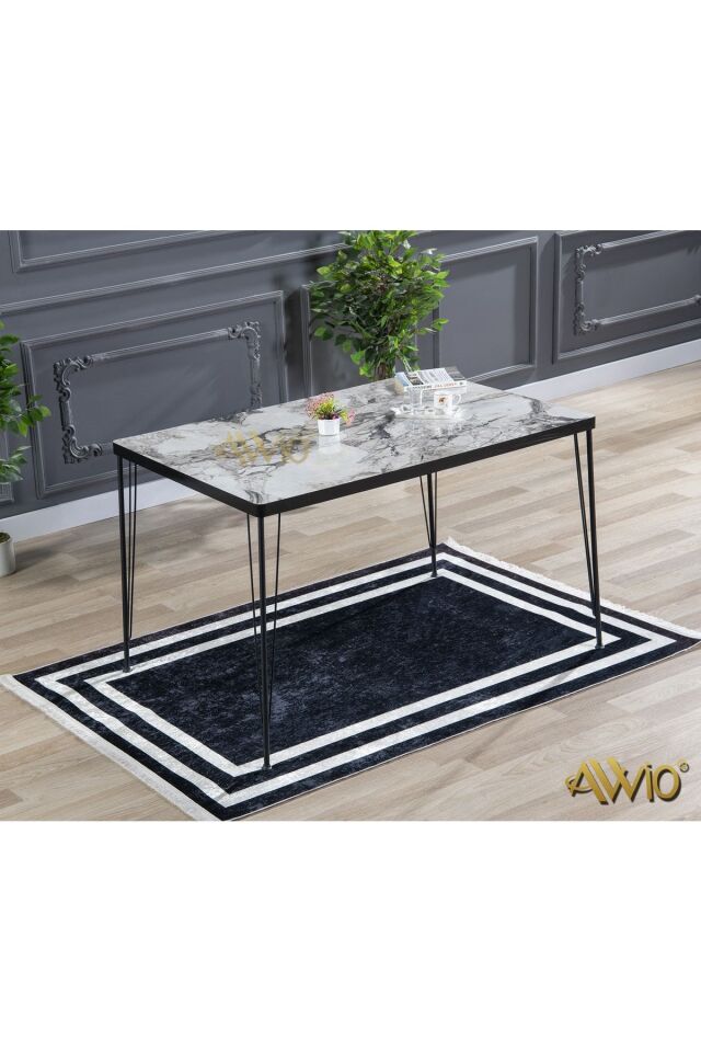 Avvio 80x120 Asel 4 Kişilik Yemek Masası Takımı-mutfak Masası Takımı-beyaz Mermer Desenli Oval Kenar BEYAZ MERMER - 80X120