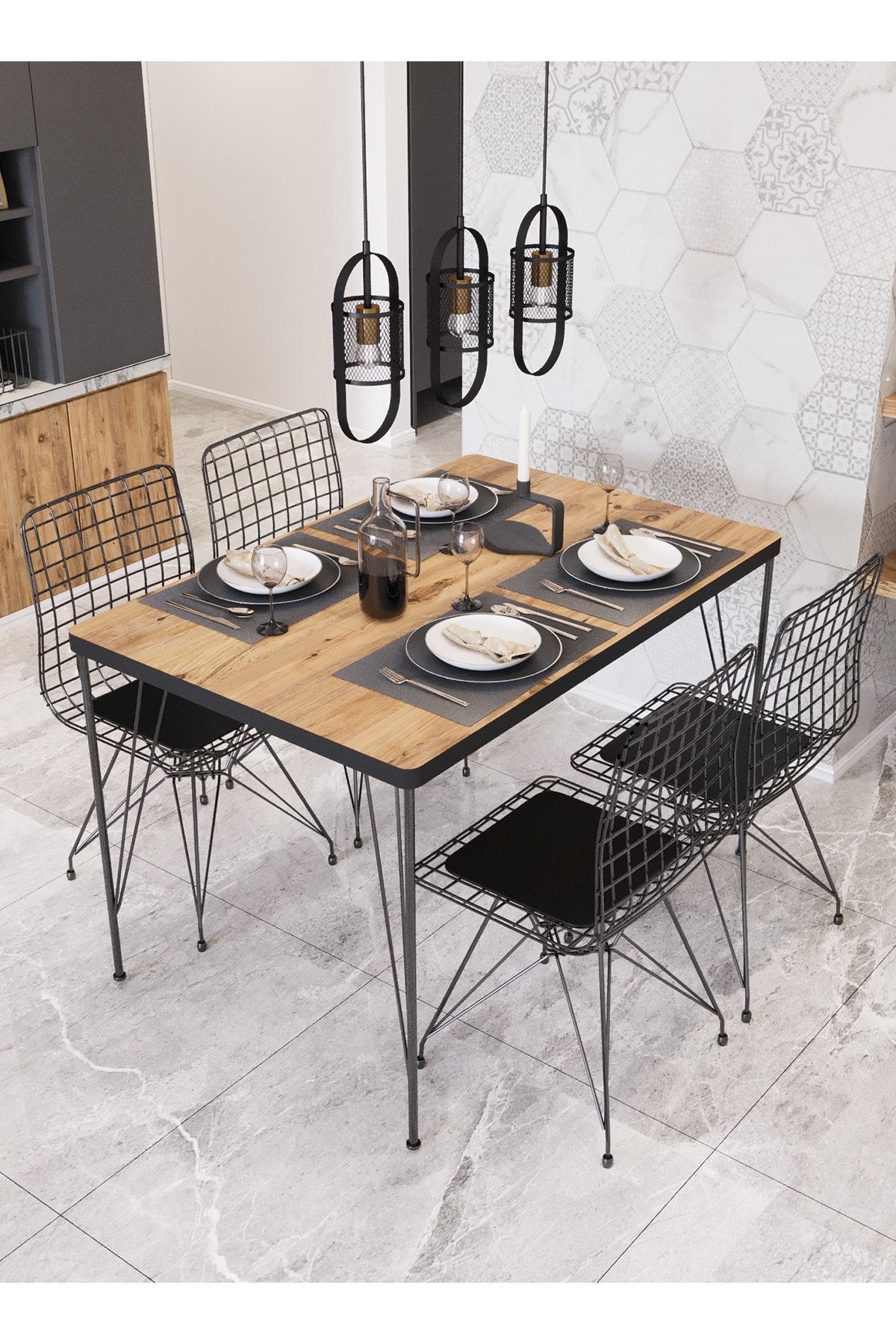 Avvio 80x120 Asel 4 Kişilik Yemek Masası Takımı-mutfak Masası Takımı-beyaz Mermer Desenli Oval Kenar AKÇA - 80X120