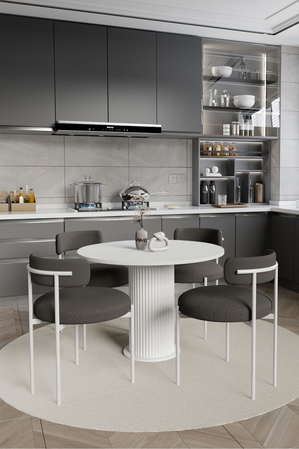 Alize Bohem Lake Mdf Ayak 4'lü Teddy Sandalye 90x90 Masa Sandalye Takımı BEYAZ - 90X90