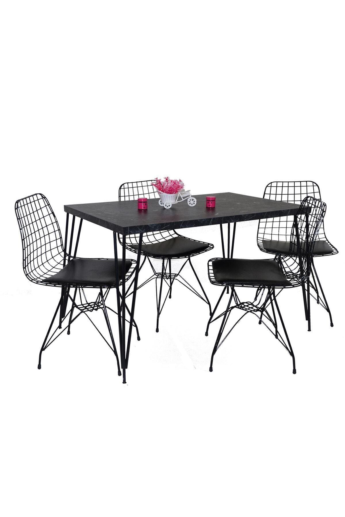 Avvio 60x120 Defne 4 Kişilik Yemek Masası Mutfak Masası Masa Sandalye Oval Kenar SİYAH - 60X120