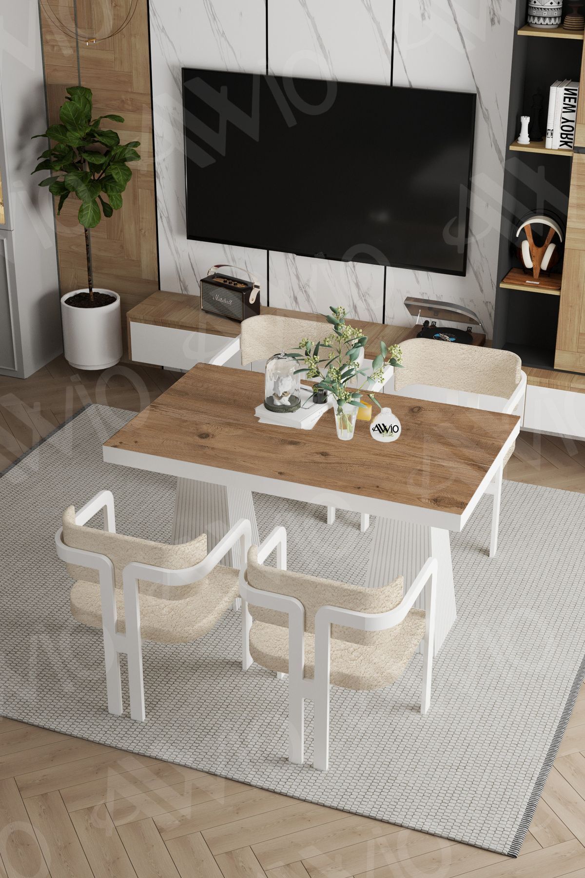 Lato Lake Mdf Ayak Tokyo Demonte Sandalye 80x120 Yemek Masası Mutfak Masası 4 Kişilik AKÇA - 80X120