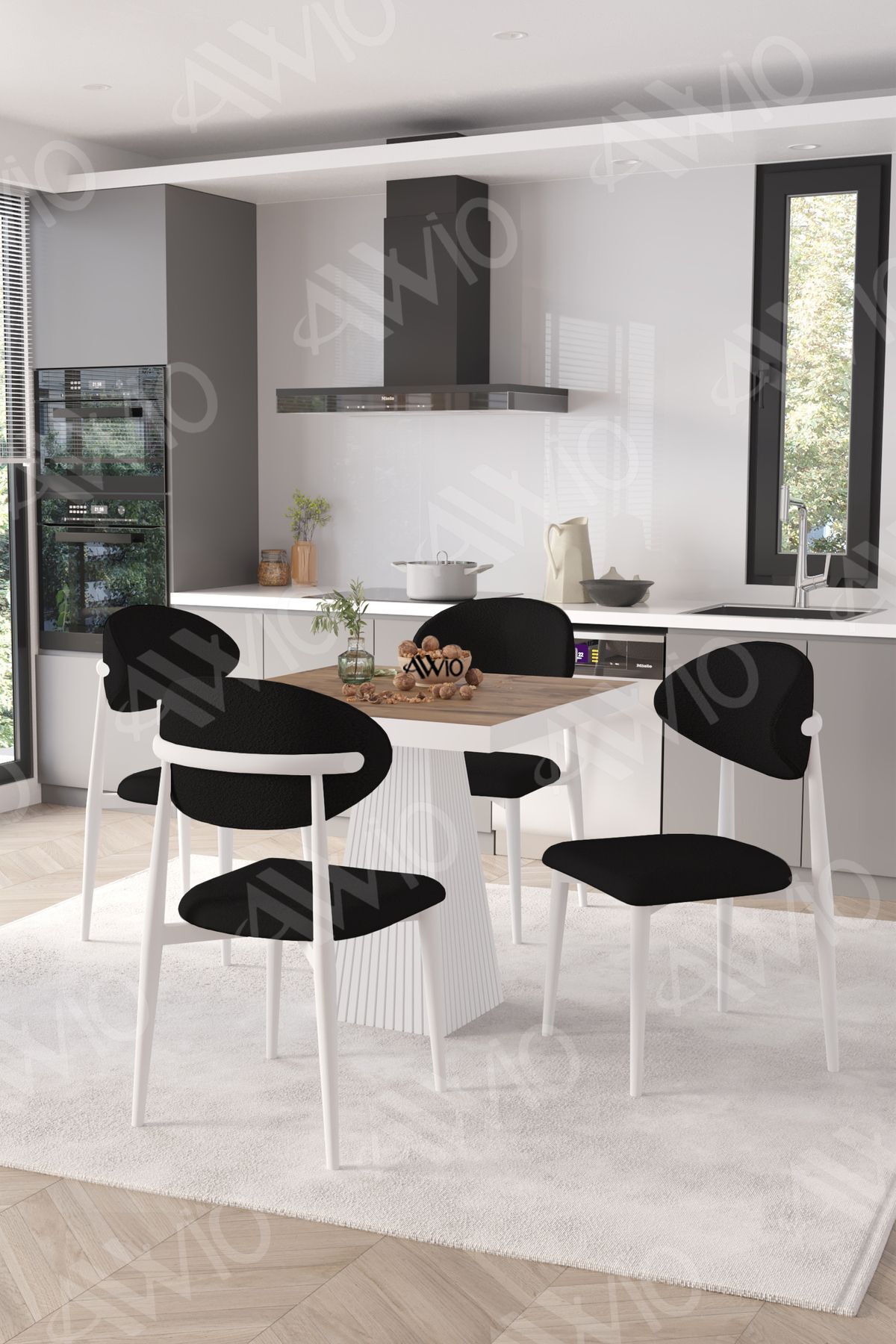 Elizya Beyaz Polo Metal Sandalye 90X90 Kare  Yemek Masası Mutfak Masası Masa Sandalye Takımı AKÇA - 90X90