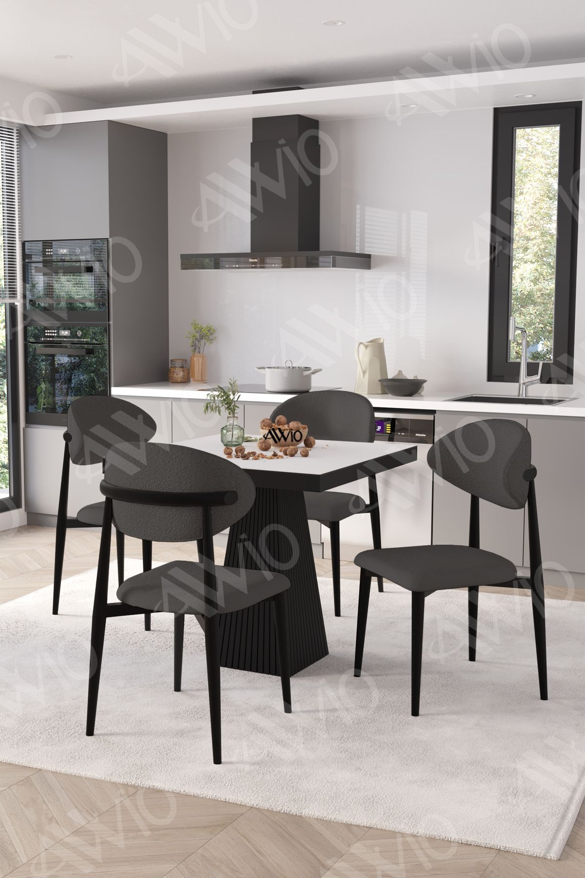 Vanessa Siyah Polo Metal Sandalye 90X90 Kare  Yemek Masası Mutfak Masası Masa Sandalye Takımı Beyaz - 90X90