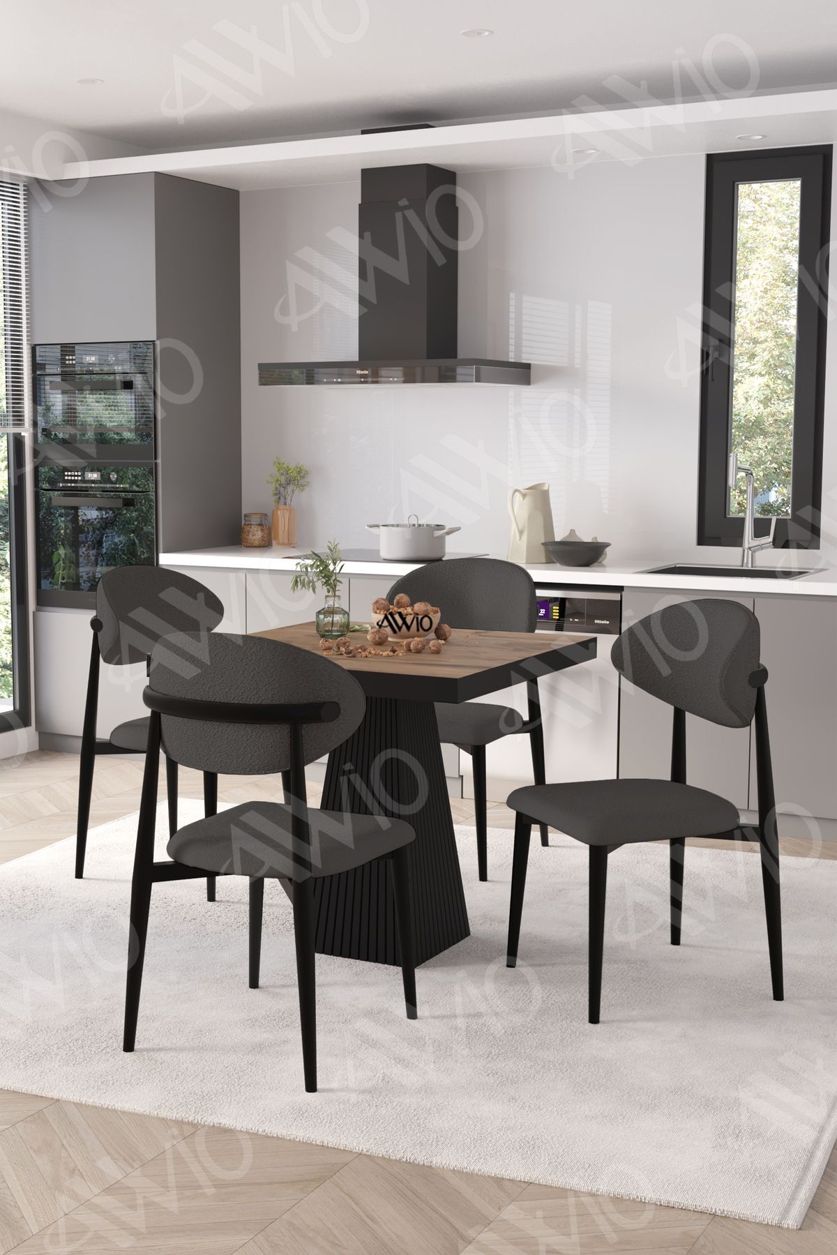 Vanessa Siyah Polo Metal Sandalye 90X90 Kare  Yemek Masası Mutfak Masası Masa Sandalye Takımı AKÇA - 90X90