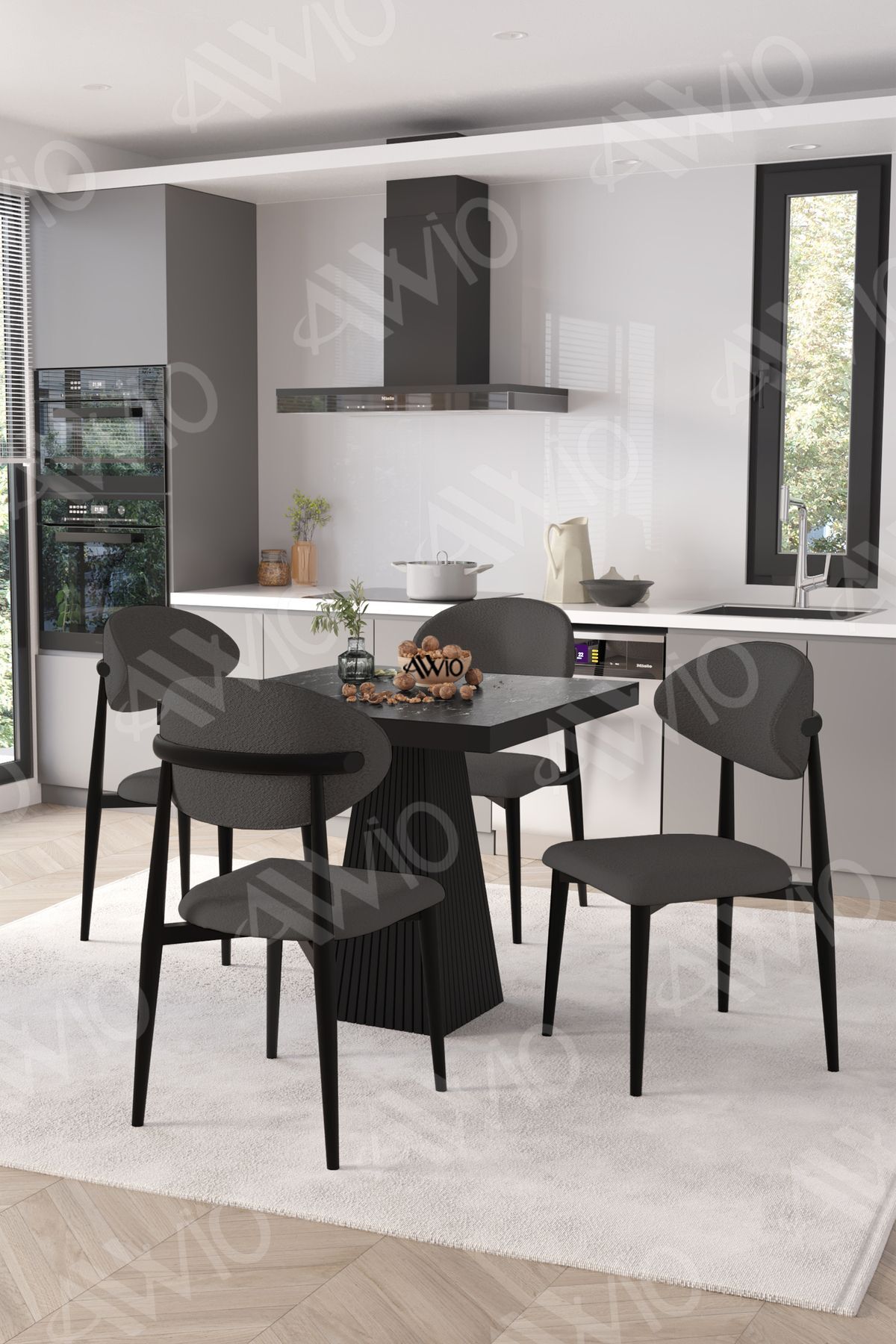Vanessa Siyah Polo Metal Sandalye 90X90 Kare  Yemek Masası Mutfak Masası Masa Sandalye Takımı SİYAH MERMER - 90X90